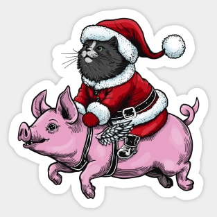 Santa Claws Cat and a Flying Piggy Sticker